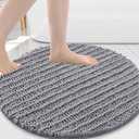 Round Bathroom Rugs 24x24, Extra Soft Thick Absorbent Shaggy Chenille Bath Rugs, Non-Slip Machine Wash Dry, Bath Mats for Bathroom Floor, Tub and Shower, Home Decor Accessories, Light Grey, Round 