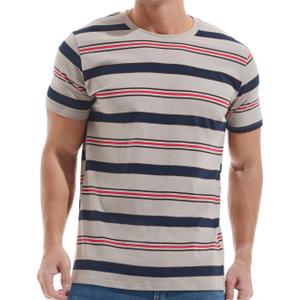 VEIISAR Men's Crewneck Striped T-Shirt Soft Elastic Cotton Tees (Large, 31228 Grey Royal Blue)