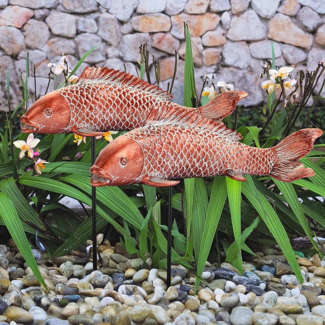 Garden Statues Koi Fish Decor Outdoor Garden Fish Statues, Set of 2 Antique Copper Koi Art Sculptures for Patio, Backyard, Pond and Home Decor for Women Mom (Large-14 inches Long) Garden Statues Koi Fish Decor Outdoor Garden Fish Statues, Set of 2 Antique Copper Koi Art Sculptures for Patio, Backyard, Pond and Home Decor for Women Mom (Large-14 inches Long)