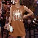 Summer Sundress for Women Graphic Mini Tank Dress Sleeveless Beach Dresses Short Casual Sun Dresses (Brown, M)