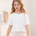 Girls Summer Round Neck Short Sleeve Crop Tees Casual Loose Fit Tees