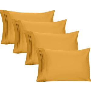 YIYEA 100% Brushed Microfiber King Pillowcase Set of 4 Pillow Cases Standard, Soft and Cozy, Wrinkle, Fade, Stain Resistant Envelop Closure Bed Pillow Cover(King Size 20 inch x 36 inch ) (Yellow)