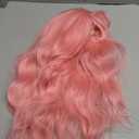 Pink Wig with Bangs for Women Long Pink Wavy Wigs 26 Inch Natural Looking Heat Resistant Synthetic Wig for Daily Party Use
