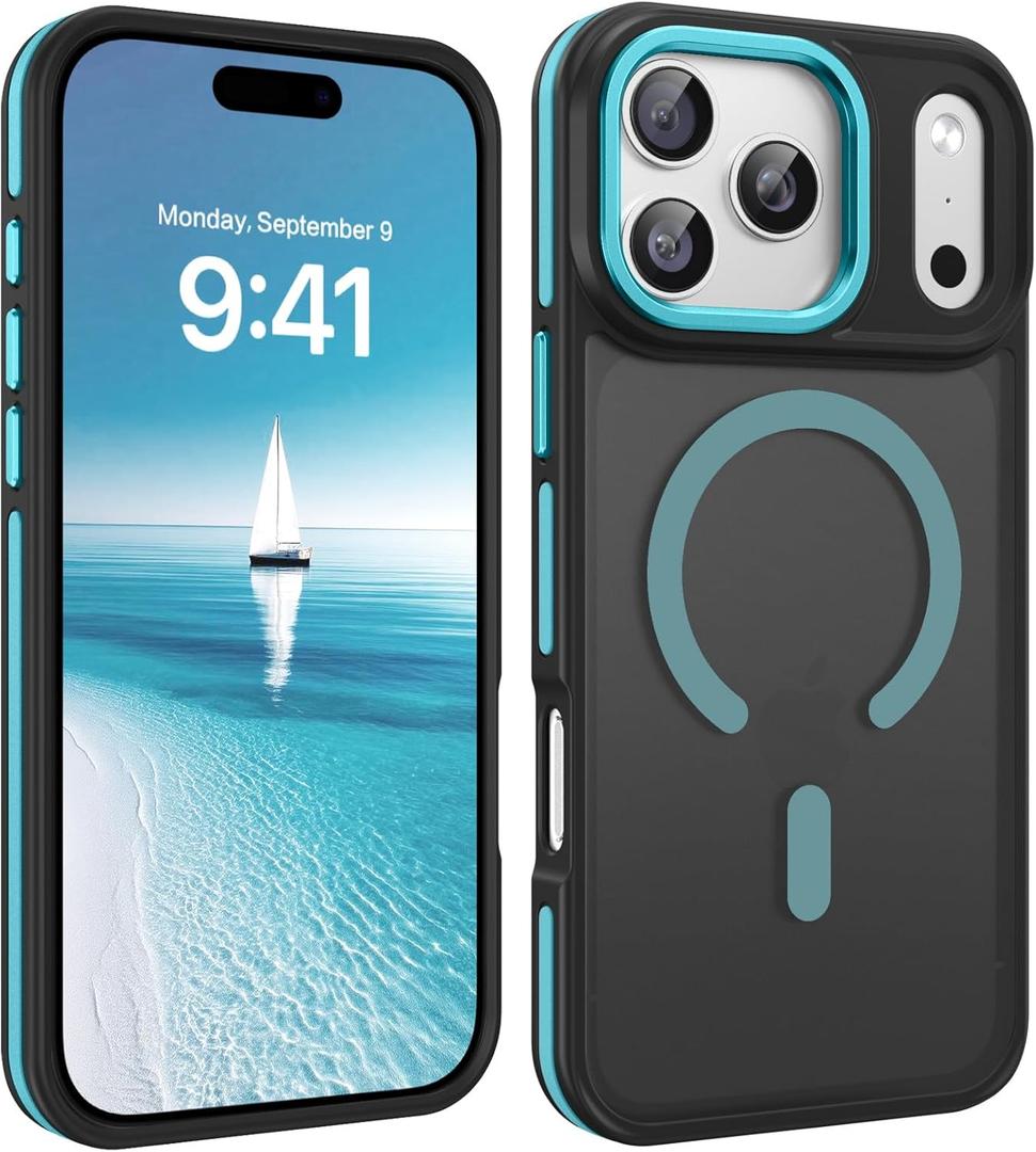 YINLAI Case for iPhone 17 Pro Max, Magnetic Case [Compatible with Magsafe] Supports Wireless Charging Slim Translucent Matte Women Men Shockproof Protective Back Phone Cover 6.9 Inch, Black/Navy Blue 