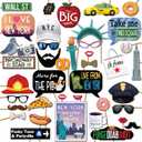 New York Photo Booth Props - 41-pc Photo Booth Kit with 8 x 10-Inch Sign, 60 Adhesive Pads, 45 Sticks - NYC Props - New York Theme Decorations - Cityscape Photo Props