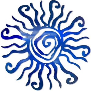 Riverside Designs Wacky Sun Metal Wall Art Indoor/Outdoor Decor - 24" Blue Rust Proof Wall Sculpture - Made in USA - Ideal for Bedroom, Garden, Home, Patio and Farmhouse
