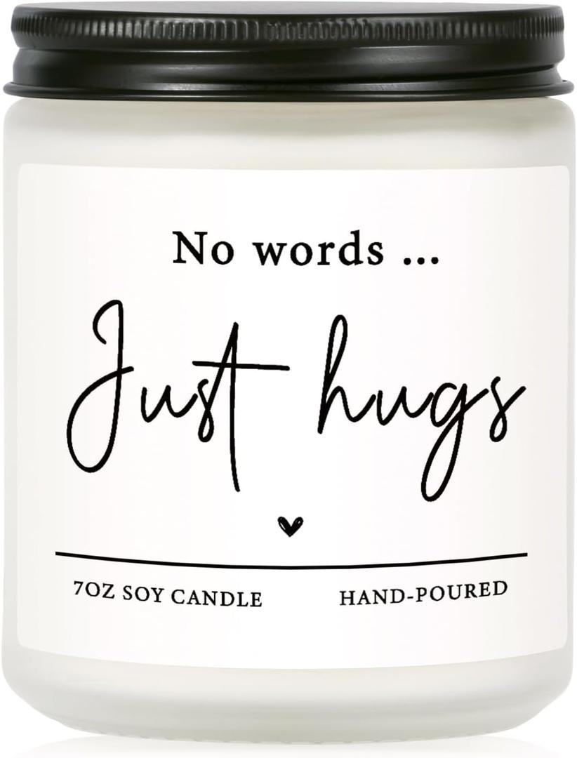 Shqiueos Sympathy Gifts for Loss of Loved One-No Words Just Hugs Lavender Scented Candle, Bereavement Gift Idea, Memorial, Grief, Thinking of You, Get Well, Comfort Condolence Gift (White)