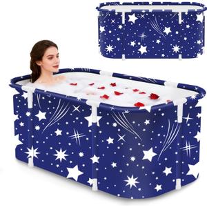 Portable Foldable Bathtub,Foldable Soaking Bathtub for Adults, Freestanding Bathtubs, Hot Bath Tub, Ice Bath, Family Bathroom SPA Tub 47.2x19.7x21.7inch (Star)