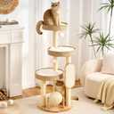 797Audio Wood Modern Cat Tree for Large Cat, 47" Cat Tower with Scratching Posts, Scratch Ball, Cat Beds, Aesthetic Multi-Level Cat Climbing Tree with Hand-Woven Wicker Rattan for Indoor Cats