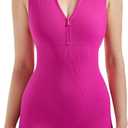 SUUKSESS Women Zip Up Sexy Rompers Ribbed Seamless Padded Workout Romper (Pink, L)