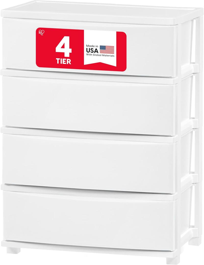 IRIS USA 4-Drawer Wide Plastic Drawer Organizer, Matte White