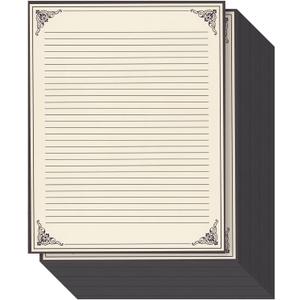 96 Sheets Letter-Size Vintage Lined Writing Paper, 8.5x11 Inch Antique Border & Aged Old Design, Vintage Stationery for Typing, Writing Letters, Poems, Notes, Invitations (Cream)