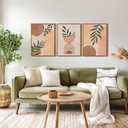 CHDITB Framed Boho Wall Art Set of 3, 16"x24" Mid Century Modern Wall Decor, Bohemian Sun Geometric Painting, Large Abstract Canvas Art Print for Living Room, Bedroom, Dining Room, Office, Bathroom