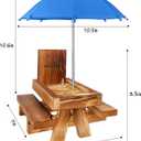 MIXXIDEA Squirrel Feeder Picnic Table with Tall Umbrella, Wooden Squirrel Feeders for Outside, Cute Chipmunk Feeder with Corn Cob Holder, Solid Structure, Thick Wood (Rustic Brown Red Umbrella)