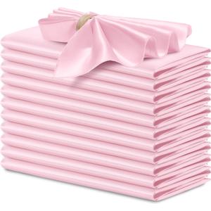 P Pothuiny 12 Pcs Silky Pink Satin Napkins 17 x 17 Inches, Square Smooth Wedding Dinner Napkins Satin Cloth Napkins Table Napkins for Banquet Party Restaurant Decor, Thanksgiving, Christmas