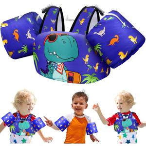 Vvinca Separable Toddler Swim Vest Fit 22-66 Lbs2-6 Years| 3 in 1 Toddler Floaties Pool Float & Arm Bands Boys and Girls, Adjustable Sturdy Safety for 2 3 4 5 6 Year