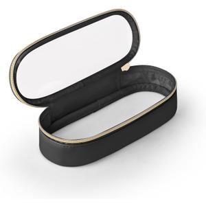 Clear Travel Makeup Brush Holder, Leather Makeup Brush Toiletry Bag, Portable Cosmetic Brush Case, Transparent Waterproof Makeup Brush Storage Bag, Black (Small)