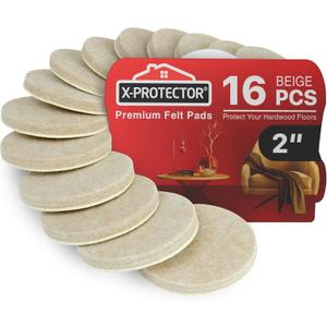 16 Heavy-Duty Felt Furniture Pads 2 1/4 Thick X-Protector! Round Felt Pads for Furniture Feet - The Best Felt Floor Protectors for Furniture to Prevent Scratches. Protect Your Hard Floor! (Beige)