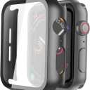 Misxi 2 Pack Hard PC Case with Tempered Glass Screen Protector Compatible with Apple Watch Series 4 Series 5 Series 6 SE 40mm, Scratch Resistant Overall Protective Cover for iWatch, Light Black