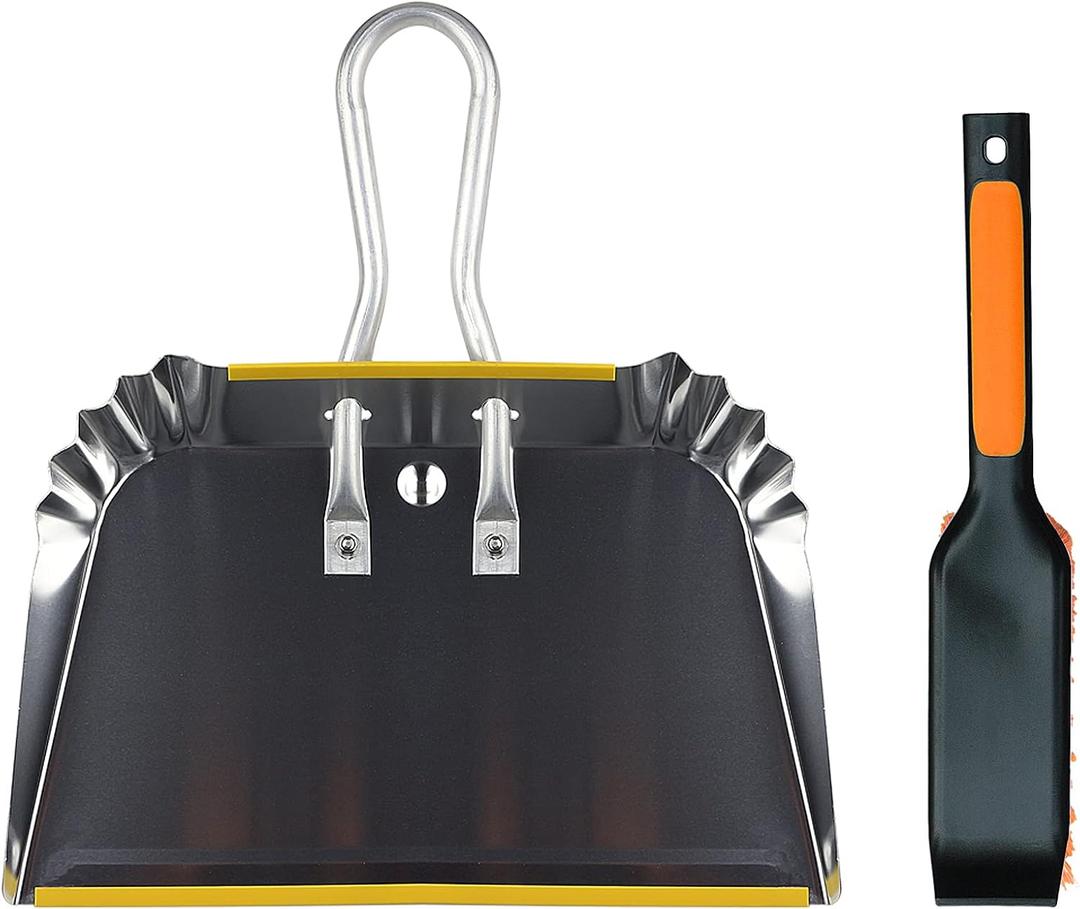 1-Pack 17" Heavy Duty Metal Dust Pan with Cleaning Brush Set