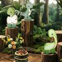 Yinkin 3 Pcs Wooden Dinosaur Baby Shower Table Decorations Rustic Baby Dinosaur Shower Figurines with Wheels Spring Table Centerpiece for Home Office Tiered Tray Decor