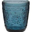 Dibor Drinking Glasses Set of 3 Glasses Blue Glassware Set with Embossed Design 