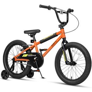 12 14 16 18 Inch Kids Bike BMX Style Bicycle with Training Wheels Coaster Brake for 2-10 Years Old Toddlers Boys Girls Multiple Colors (Orange)