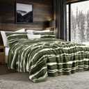 Wonderful 3 Pieces Fluffy Faux Rabbit Fur Comforter Set King Size, Dark Green Plush Fuzzy Bedding Set, Animal Stripes Design Warm Soft Comforter Bedding Set for All Season,104"x94"