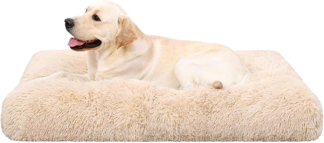 KSIIA Dog Crate Bed Washable Dog Beds for Large Dogs Deluxe Plush Fluffy Comfy Thick Kennel Pad Anti-Slip & Anti-Scratch Pet Sleeping Mat, 35 x 23 Inch, Camel