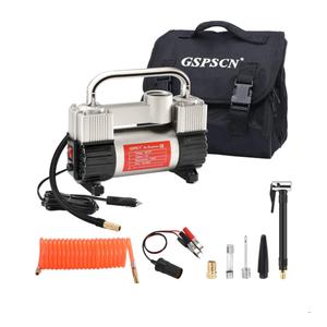 GSPSCN 6X Faster Inflation Tire Inflator Heavy Duty Double Cylinders with Portable Bag- Car Accessories，Metal 12V Air Compressor Pump 150PSI with Adapter for Car, Truck, SUV Tires, Dinghy, Air Bed