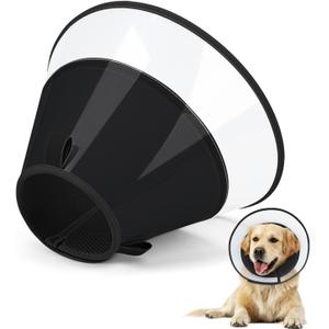 Dog Cone Collar with Soft Padding to Stop Licking, Elizabeth Recovery Collar After Surgery for Large Medium Small Dogs, Comfortable Pet Head Cone Alternative for Neutering Spay Injury (L(Depth: 9.8, Girth:12-18), Light Black)