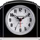 Crosley Vintage Art Deco Analog Alarm Clock, Quiet Ticking, Automatic Dimmable Smart Light, Simple Controls, (Black), Small