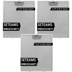 3 Pack WB02X24871 Range Hood Filter - Exact Fit 11.77" x 10.2" x 0.31" - Fits GE JVW5361EJ1ES, JVW5361SJSS, JVW5361EJ2ES, JVW5361BJ1TS by seteams (3 pack)