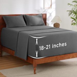 Bedsure Deep Pocket Queen Sheets Set - Fits Mattresses Up to 21 Inches Thick - 4 Piece GentleSoft Bed Sheets, Moisture Wicking, Soft & Cooling Bedsheet & Pillowcases, Easy & Secure Fit, Dark Grey