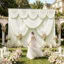 50ftx12ft Wrinkle Free Ivory Backdrop Curtain, 10 Panels 12FT Height Ivory Wedding Backdrop Drapes, Silky Polyester Back Drop Cloth for Birthday Photography Background Party Backdrop Draping