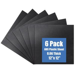 Kinlink Black ABS Plastic Sheet 12" x 12"x 0.06" Flexible Moldable Impact Strength and High Tensile 1/16" Thick (1.5mm) Abs Sheet, Moldable Plastic DIY Materials for Home Decor and Handicrafts, 6 Pack