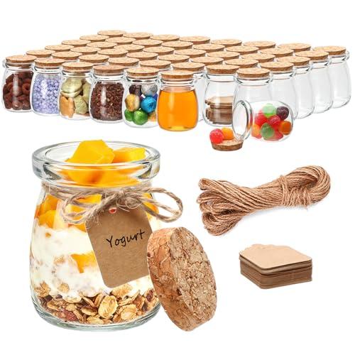 Brajttt 3.4 oz Small Glass Jar with Cork Lids,48 pcs Mini Glass Bottles,Spell Jars with Twine and Labels,Pudding Yogurt Jar for DIY Crafts,Wedding,Gifts,Party Favors,Baby Shower