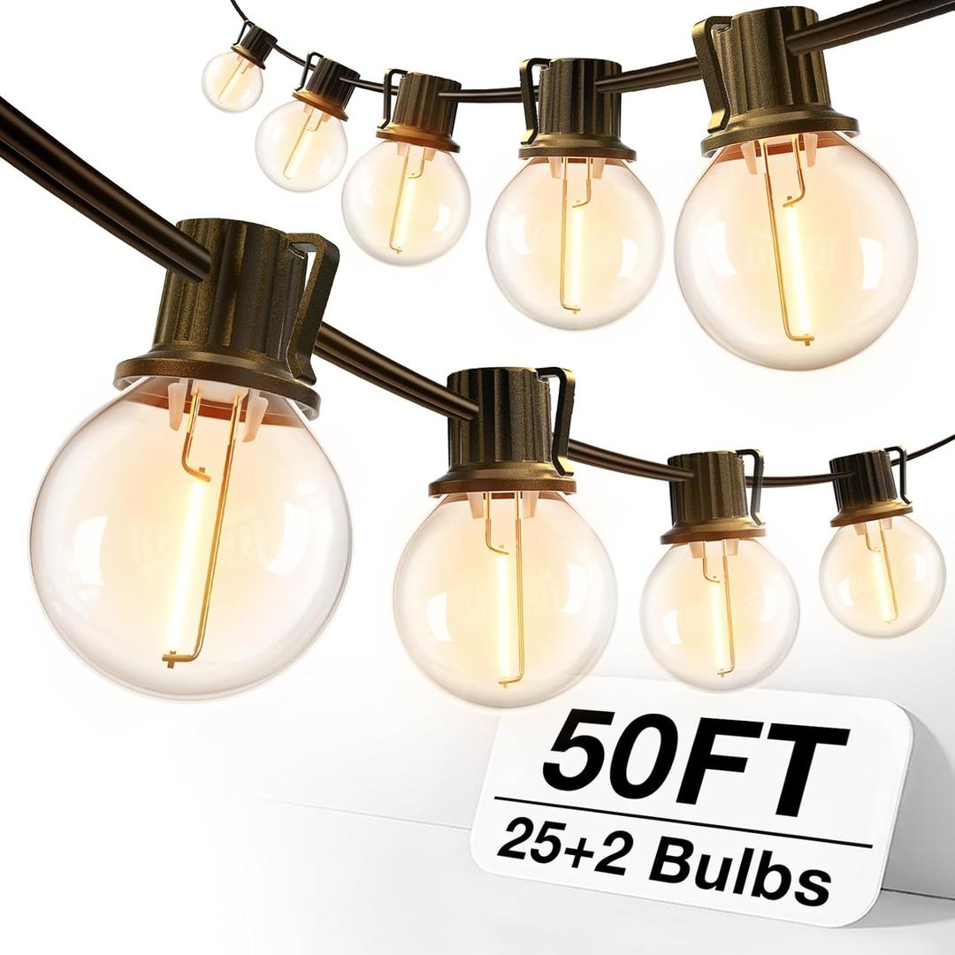 addlon 50FT Outdoor String Lights, G40 Globe LED Patio Light Waterproof with 27 Plastic Bulbs(2 Spare), ETL Listed Dimmable Outside Hanging Connectable for Backyard Porch Deck