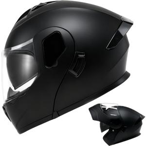 Modular Motorcycle Helmet DOT Approved, Lightweight Full Face Flip Up ATV Street Dirt Bike Helmet Dual Visor Sun Shield for Adult Men Women (Matte Black, Large)