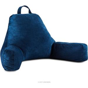 Reading Pillow with Shredded Memory Foam- X-Large Size - Back Pillow for Sitting in Bed, Reading, Gaming, Watching TV – Bed Chair with Arms, Dorm Room Essentials, Navy