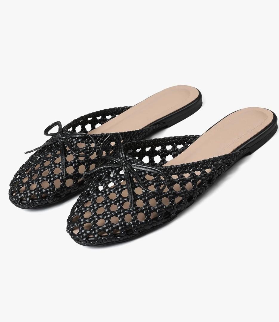 AMINUGAL Womens Woven Ballet Flat Shoes Round Toe Mary Janes Flats Elastic Band Dressy Comfortable Ballerina Flats for Women 9.5