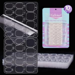 BTArtbox 10 Sheets 15 Sizes Ultra Thin & Waterproof Nail Stickers for Fake Nails, 300PCS Double Sided Jelly Nail Sticky Tabs for Manicure