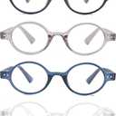 Small Round Reading Glasses Women Men Cute Circular Readers Stylish Lightweight Cheaters Glasses Spring Hinges 4 Pack 1.5