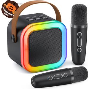 Peski Karaoke Machine for Kids Adults, Portable Bluetooth Mini Karaoke Microphone Singing Speaker Karaoke Player with 2 Wireless Mic, Birthday Gifts for Girls Boys Family Home Party (Black)