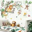 Decalmile Large Jungle Animals Tree Branch Wall Decals Safari Lion Leopard Koala Monkey Wall Stickers Living Room Baby Nursery Kids Room Wall Decor (XL)