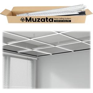 Muzata 64 Sq Ft Drop Ceiling Gird System White Complete Set Galvanized Steel Grid Kit Easy Installation for Basement Living Room Kitchen Bathroom Ceiling, TS04