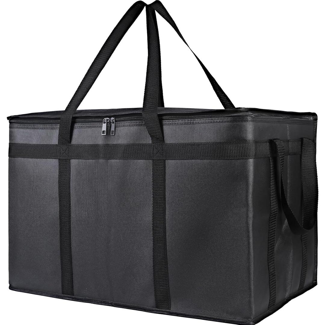 Bodaon Insulated Food Delivery Bag, XXXL Pizza Delivery Bags for Hot and Cold Food, Commercial, Large Capacity Reusable Warming Bag, Catering Cooler Bag for Doordash, Warmers for Parties (Black, 1Pk) (XXX-Large)