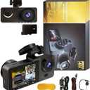 4K+1080P Ultra HD Car Dash Cam with 32GB SD Card - 3-Channel Front/Rear/Interior Camera, Motion Detection, 24H Parking Mode, WDR, G Sensor - Includes Mounting Hardware & Accessories.