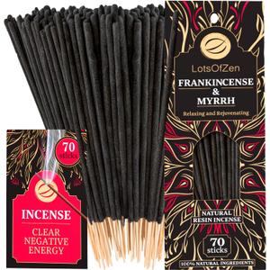 Frankincense and Myrrh Incense Sticks (70 Pack)  Long Burning Natural Resin Smudge Kit for Spiritual Cleansing, Meditation & Energy Balance