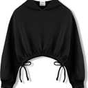GBTBYS Girls Crop Tops Hoodies Long Sleeve Cute Shirring Design Fashion Pullover Sweatshirts Black 9-10 Years